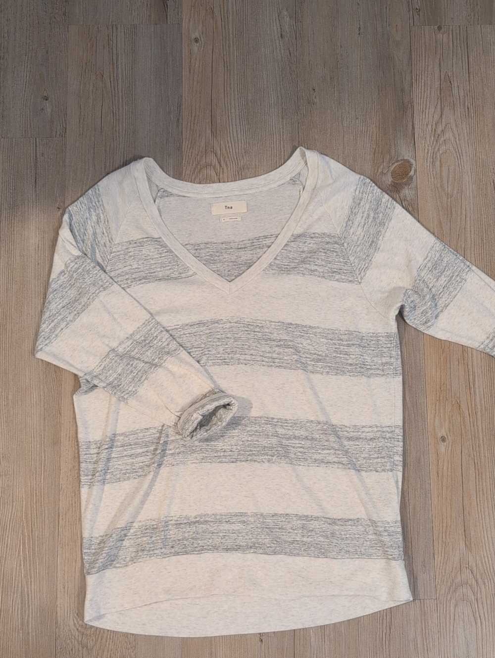 Aritzia Tna Women's Stripe V-Neck Sweater Top - Gray